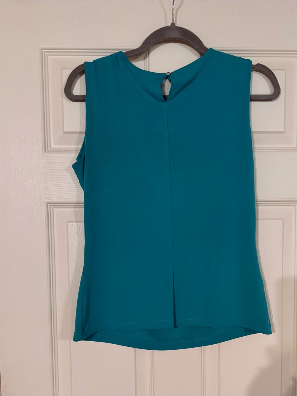 Calvin Klein Teal Green Sleeveless Pleated-Neck Blouse - Picture 3 of 5